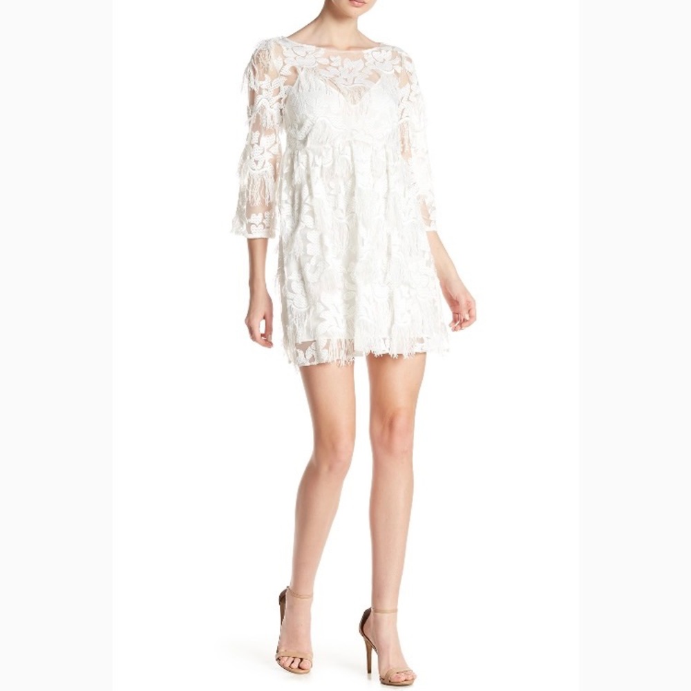 Nicole Miller - Raining Flowers white fringe Dress